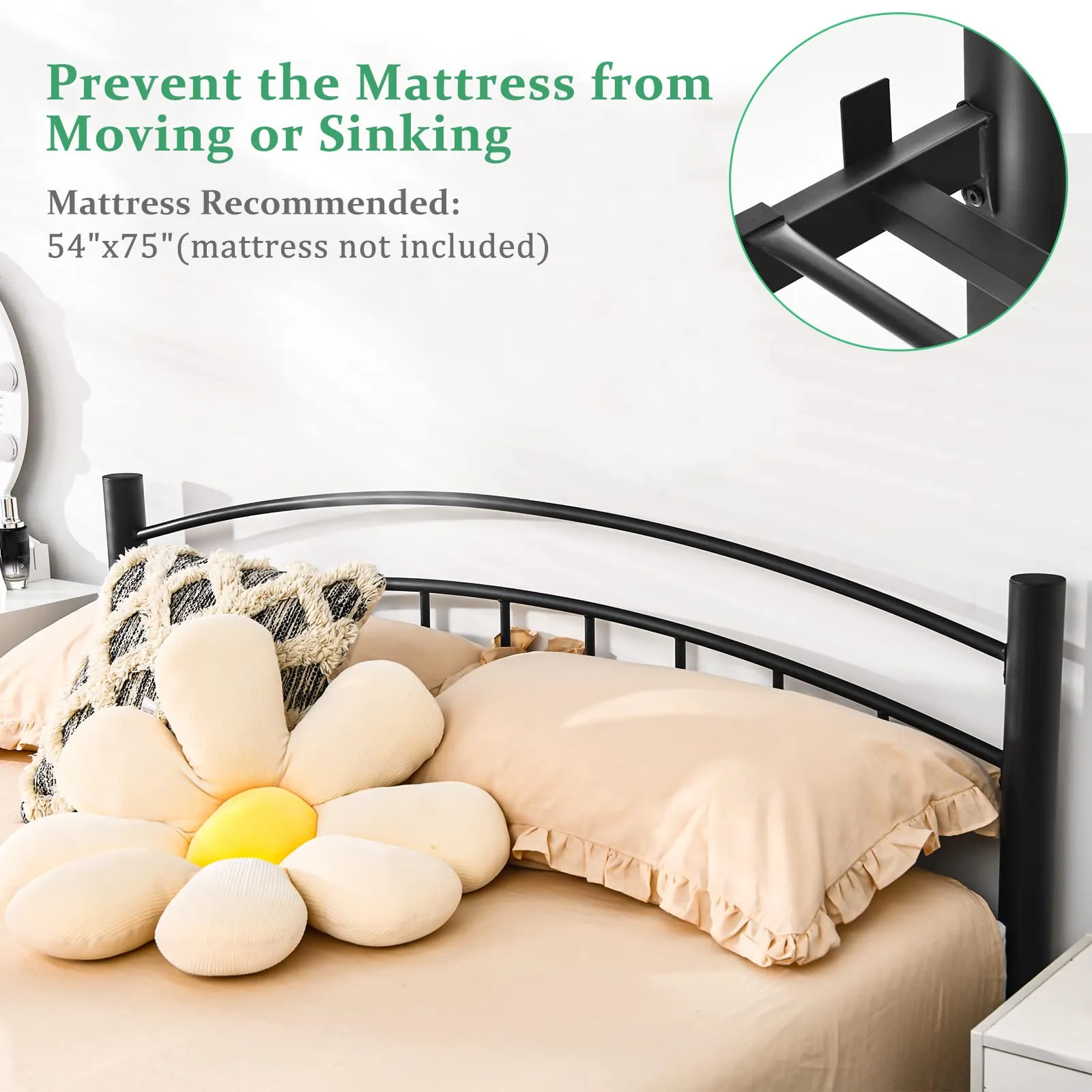 Black Modern Platform Bed with Headboard and Footboard | Metal Bed Frame