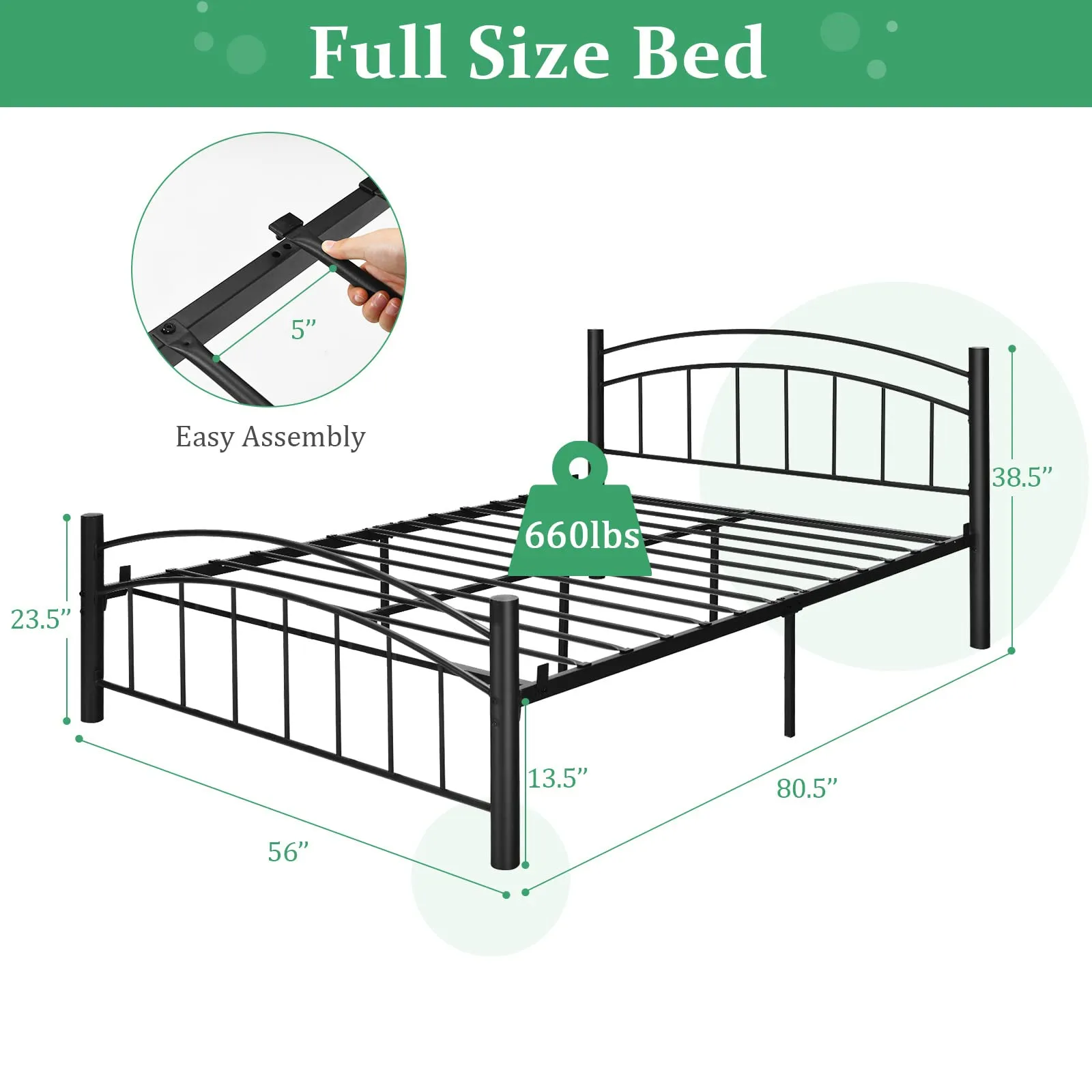 Black Modern Platform Bed with Headboard and Footboard | Metal Bed Frame