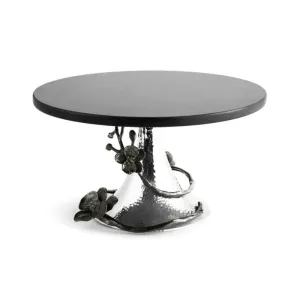 Black Orchid Cake Stand, D28cm, Black napkin rings, dining placemats