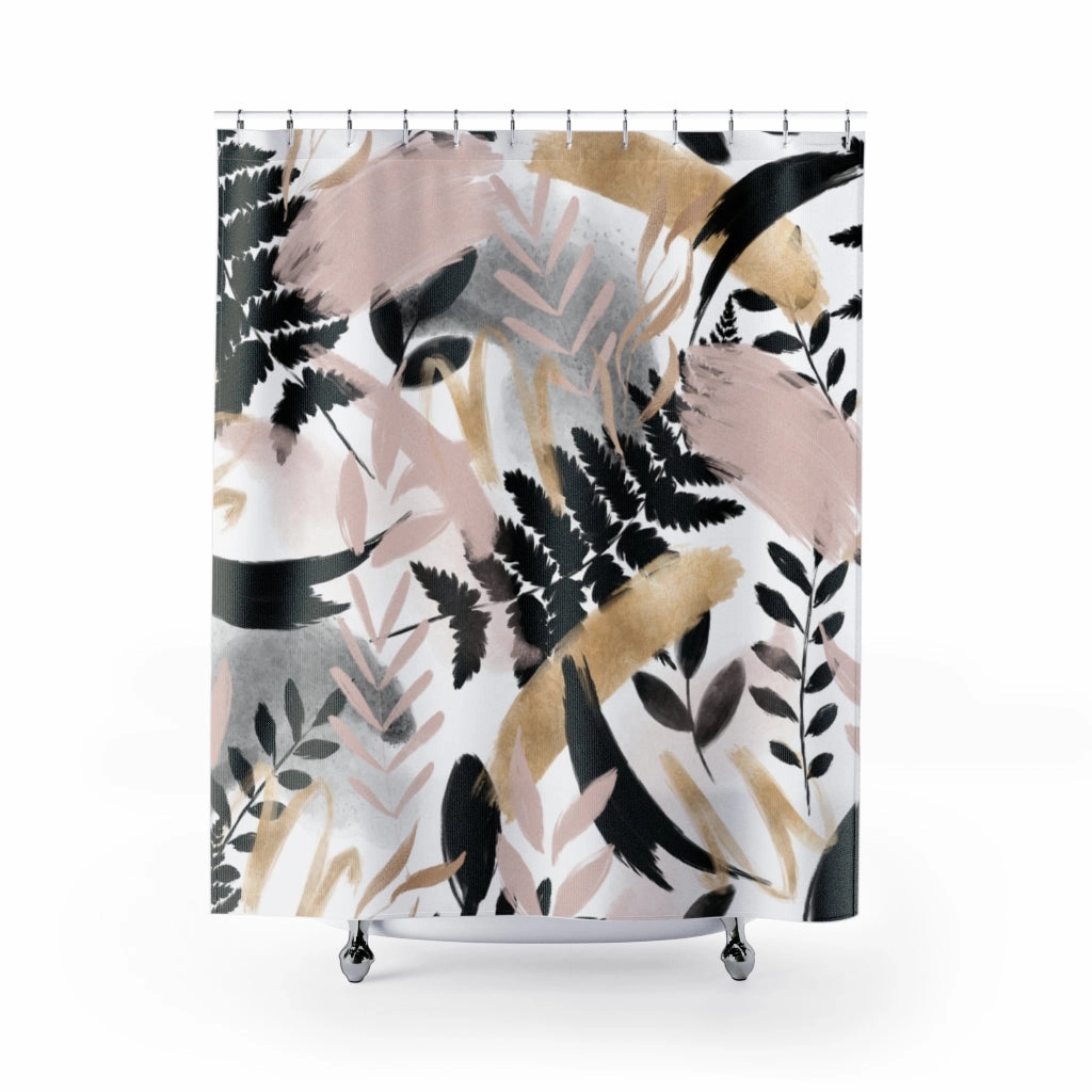 Black Blush Pink Abstract, Floral shower curtain