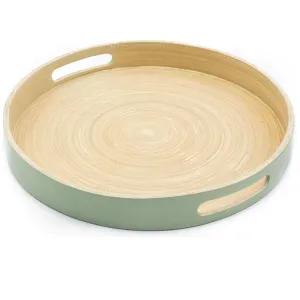BLIOMA Large Round Bamboo Tray, Light Grey napkin rings, dining placemats