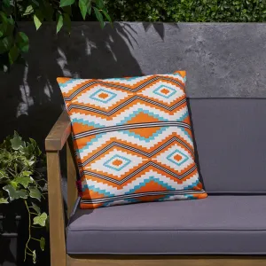 Boho Outdoor Cushion, 17.75" Square, Southwestern/Tribal, Orange, Cream, Light Blue, Black - NH731703 patio chairs, outdoor seating