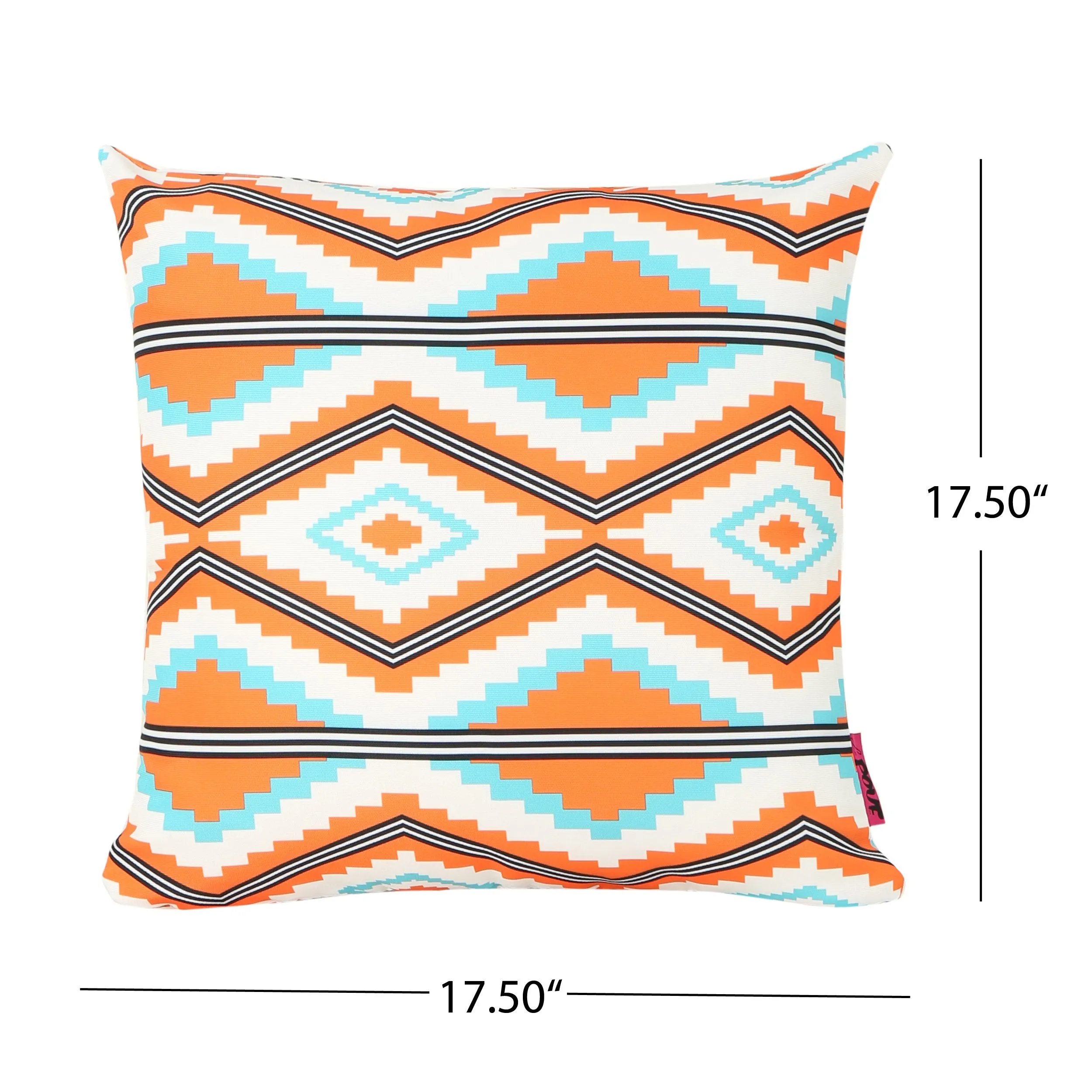 Boho Outdoor Cushion, 17.75" Square, Southwestern/Tribal, Orange, Cream, Light Blue, Black - NH731703