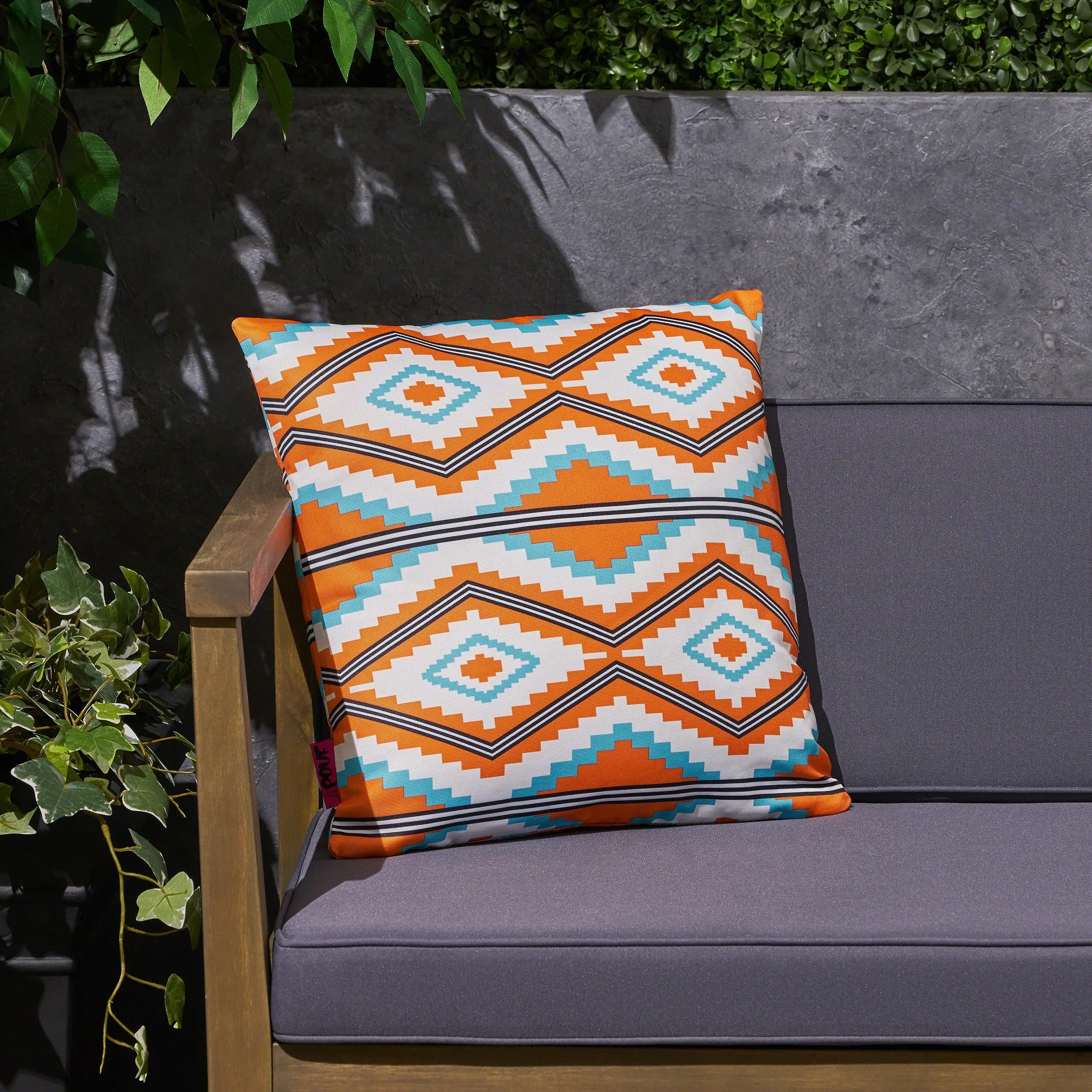 Boho Outdoor Cushion, 17.75" Square, Southwestern/Tribal, Orange, Cream, Light Blue, Black - NH731703 patio chairs, outdoor seating