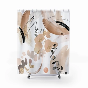Boho Shower Curtain | Abstract Beige Black White Lighting,Home Lighting