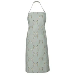Boxing Hares Apron, Duck Egg Grey round coffee table, wooden coffee table