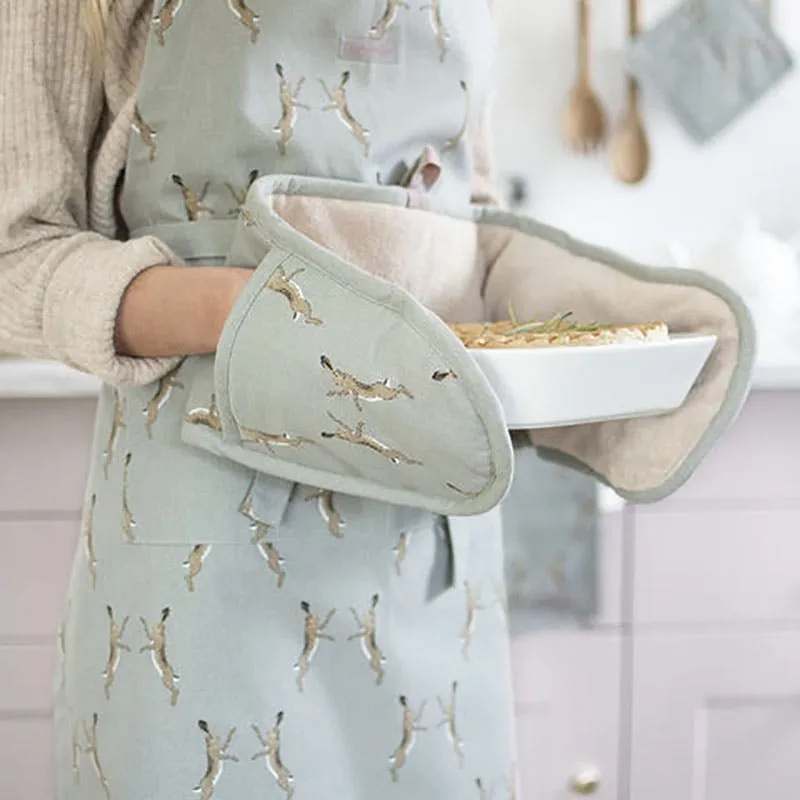 Boxing Hares Apron, Duck Egg Grey