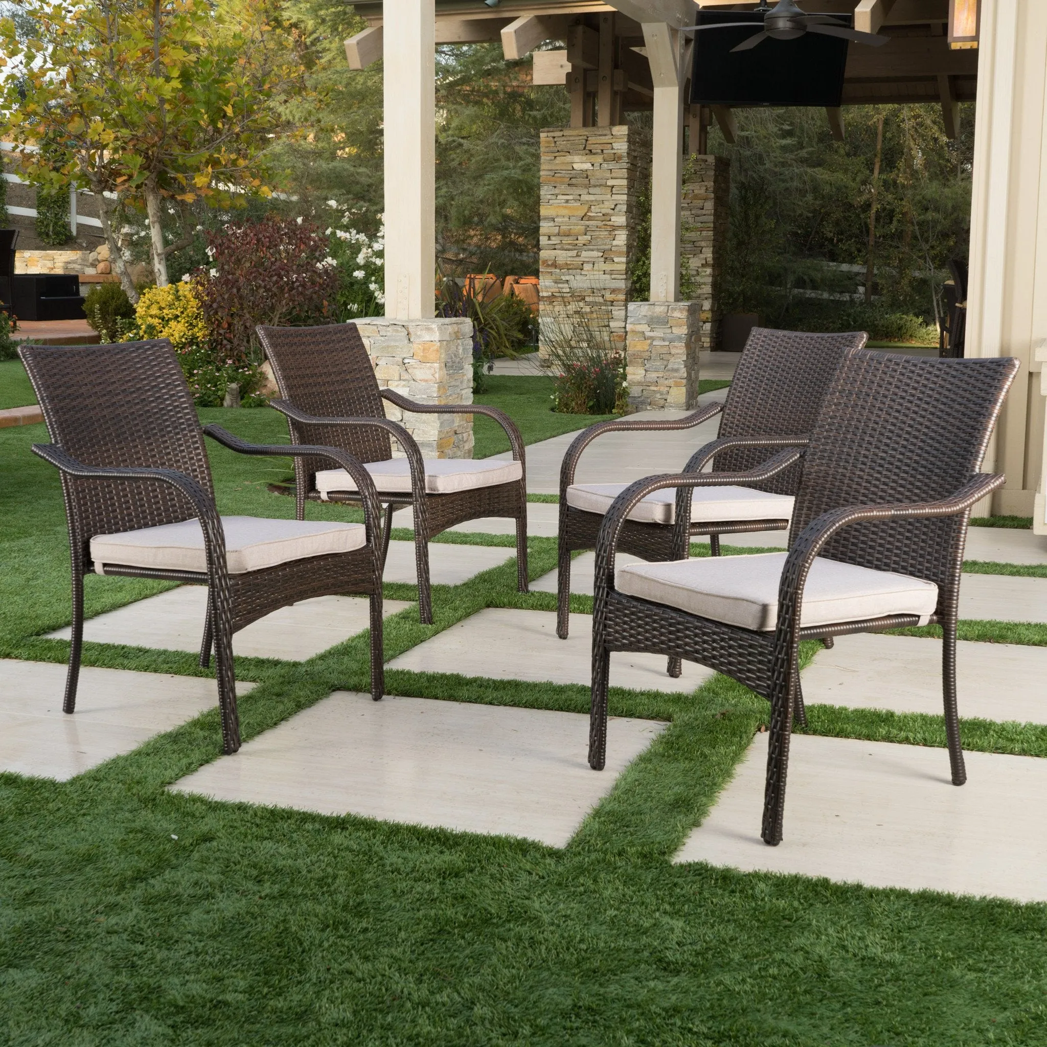 Brown Wicker Stacking Chairs (Set of 4) - NH554992