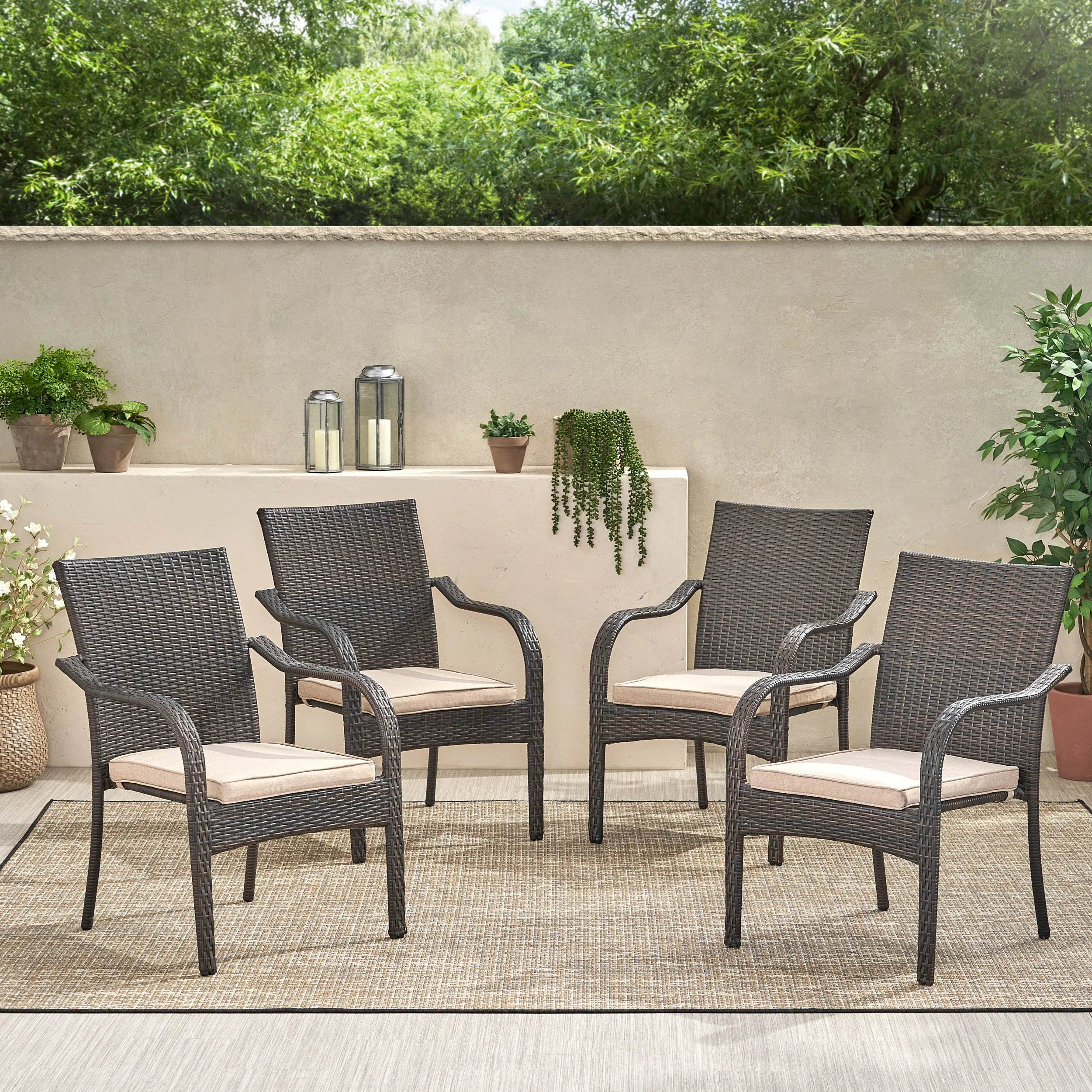 Brown Wicker Stacking Chairs (Set of 4) - NH554992 patio chairs, outdoor seating
