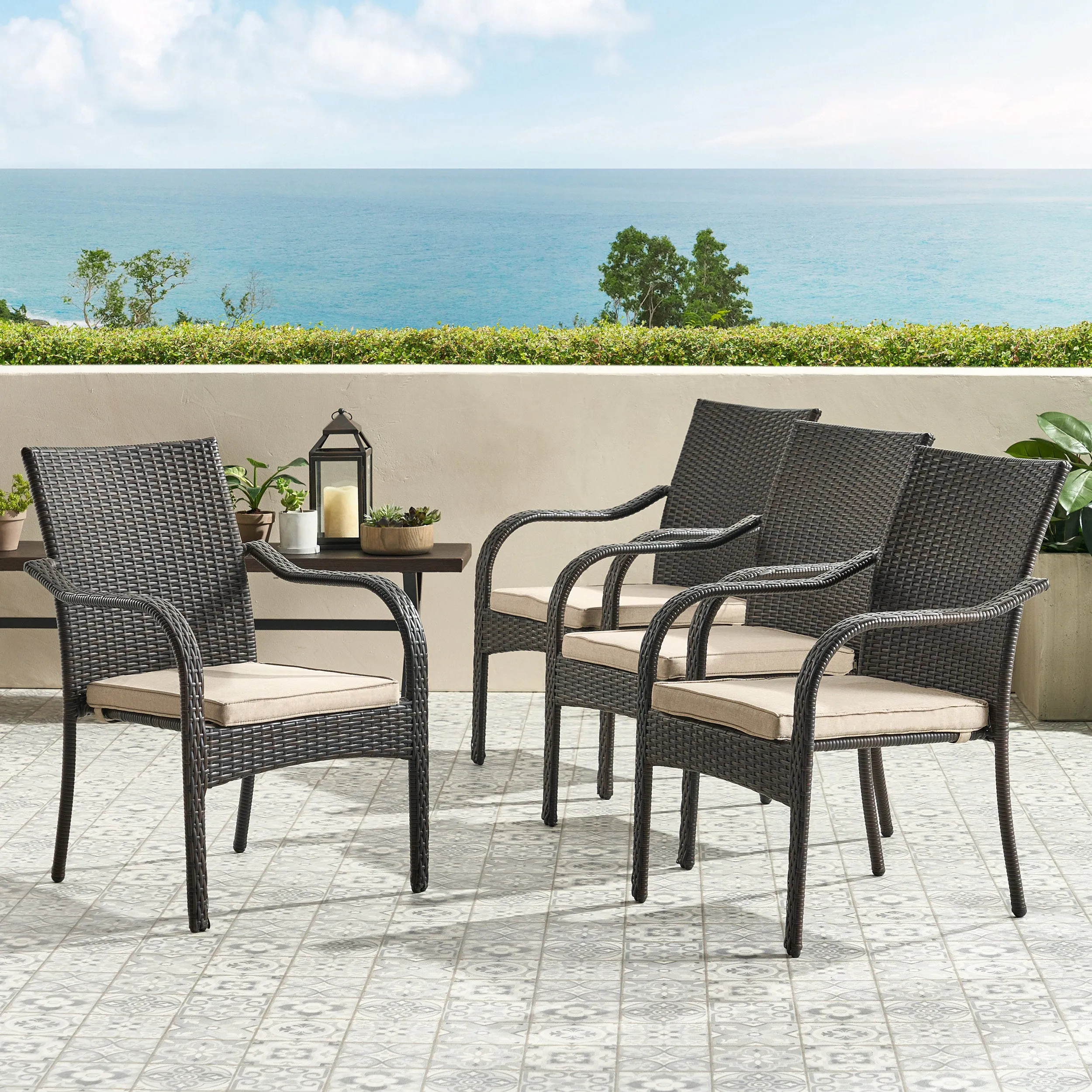 Brown Wicker Stacking Chairs (Set of 4) - NH554992