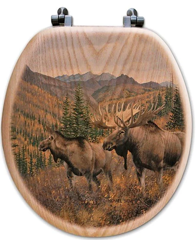 Bull and Cow Moose Oak Toilet Seat