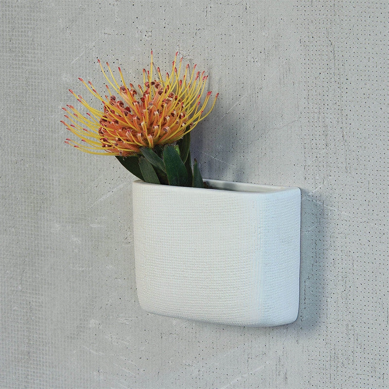Ceramic Wall Pocket, Rect - Sm - White