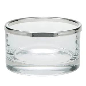 Cercle Bowl, 11cm, straight sided glass with silver rim napkin rings, dining placemats