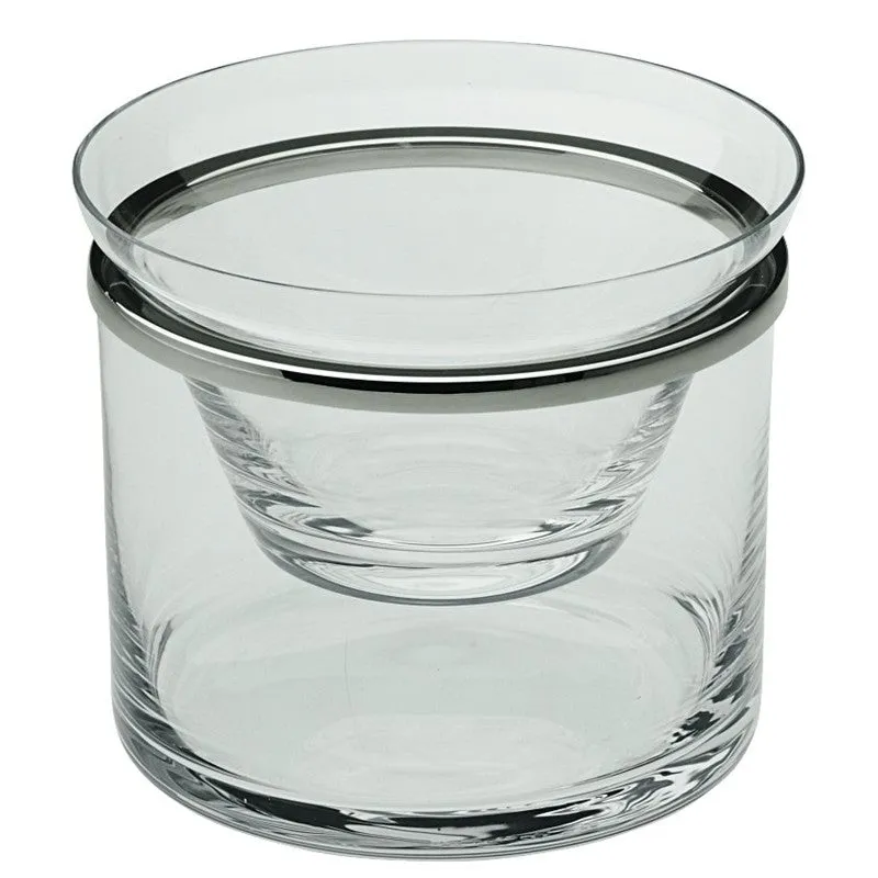 Cercle Caviar dish, 250g, glass with silver rim napkin rings, dining placemats