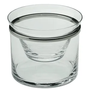 Cercle Caviar dish, 250g, glass with silver rim napkin rings, dining placemats