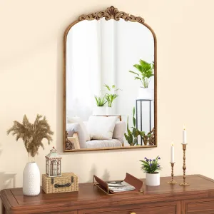 CHARMAID Arched Mirror, Gold Antique Mirror, Vintage Ornate Baroque Mirror with Metal Frame bathroom organizer, toilet brush holder