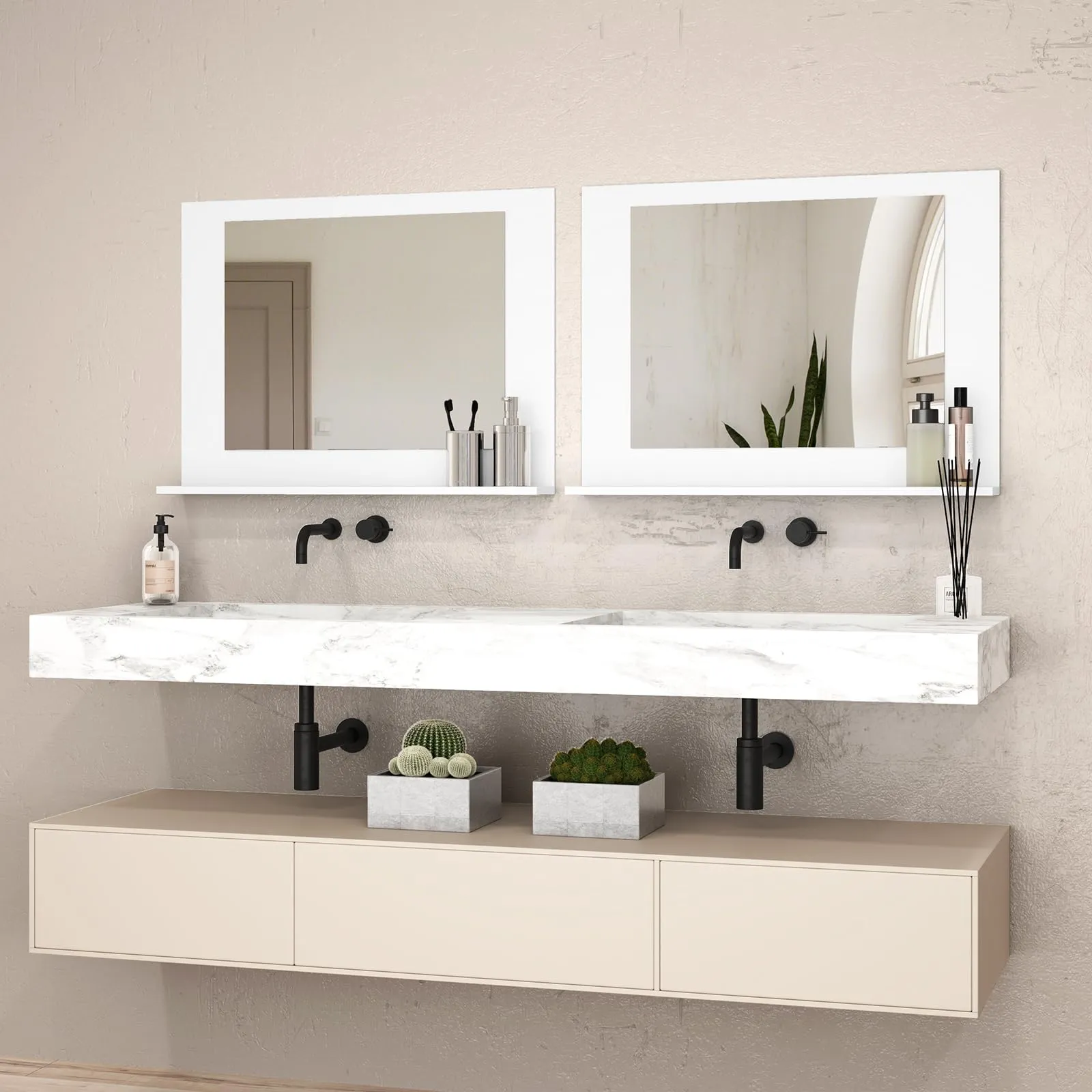 CHARMAID Bathroom Mirror with Shelf - 24" x 18" Wall Mirror Over Bathroom Sink