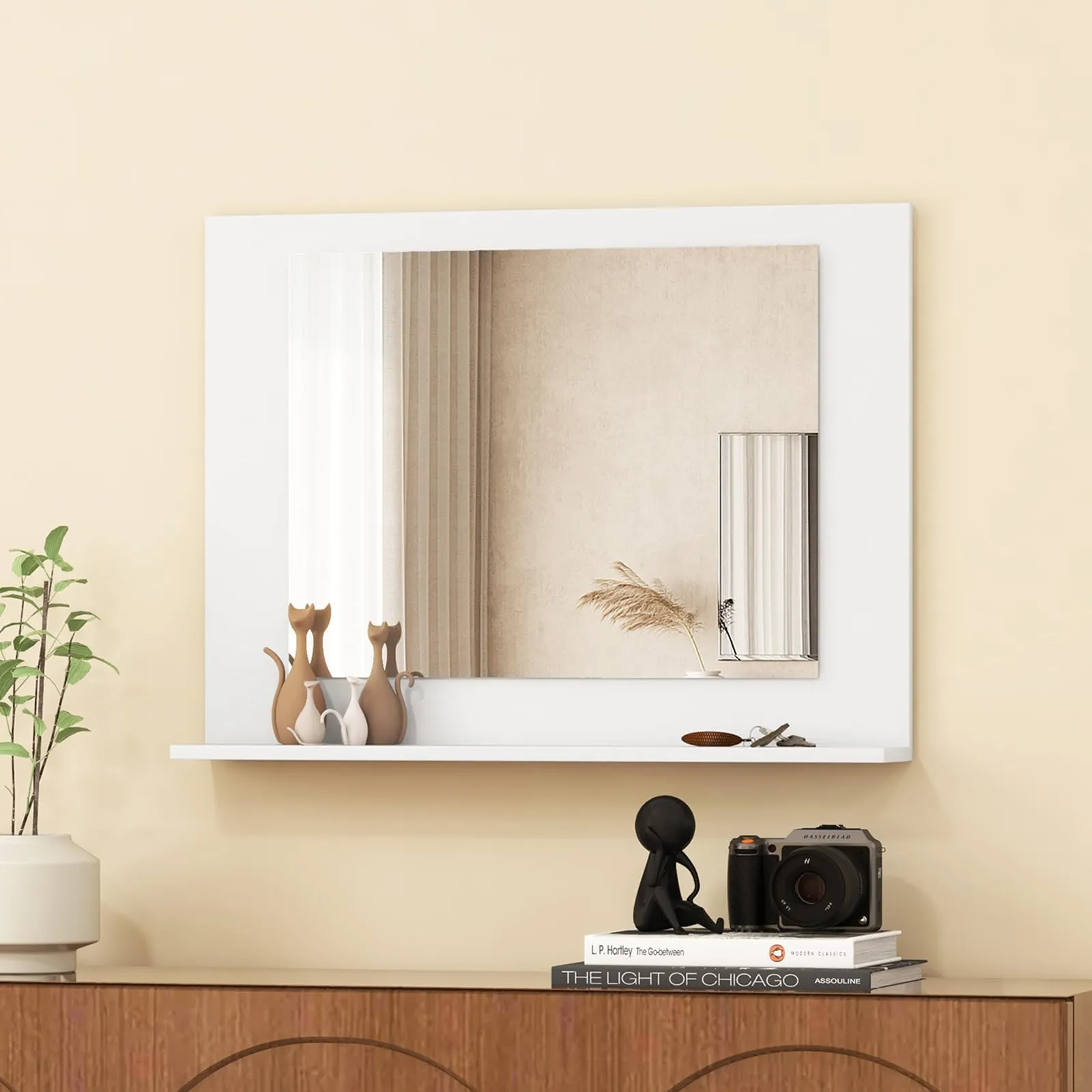 CHARMAID Bathroom Mirror with Shelf - 24" x 18" Wall Mirror Over Bathroom Sink bathroom organizer, toilet brush holder