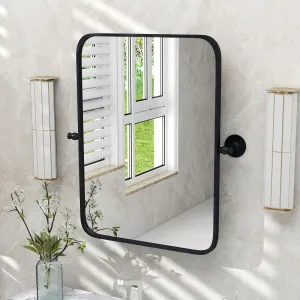 CHARMAID Pivot Mirror for Bathroom - 30'' x 22'' Tilt Beveled Vanity Mirror Black Metal Framed bathroom organizer, toilet brush holder