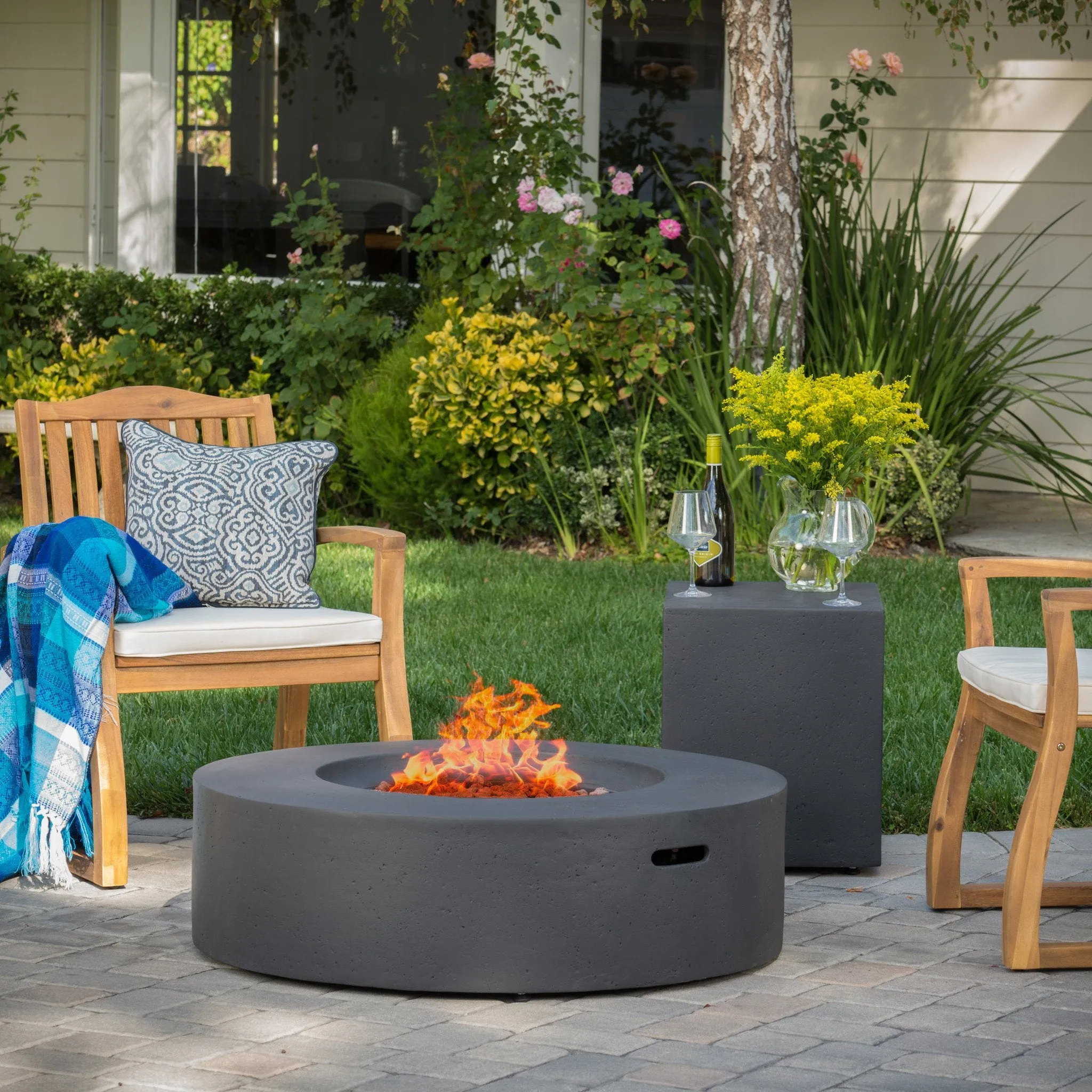 Circular 50K BTU Outdoor Gas Fire Pit Table with Tank Holder - NH704992 patio chairs, outdoor seating