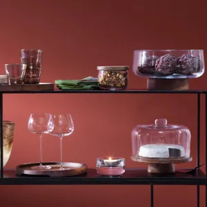 City Bowl & walnut base, D30cm, clear napkin rings, dining placemats