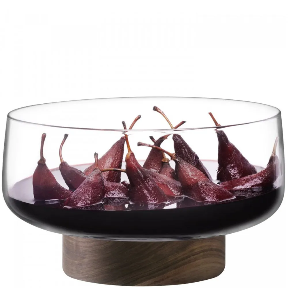 City Bowl & walnut base, D30cm, clear