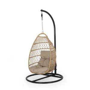 Coloma Outdoor Wicker and Rope Foldable Hanging Chair with Stand patio chairs, outdoor seating