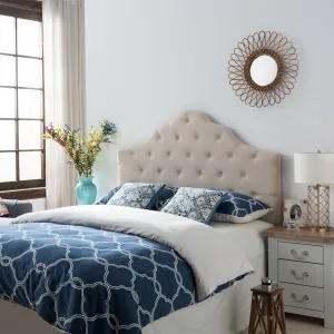 Contemporary Button Tufted Beige Fabric Queen/Full Headboard - NH684892 queen headboard, wooden headboard