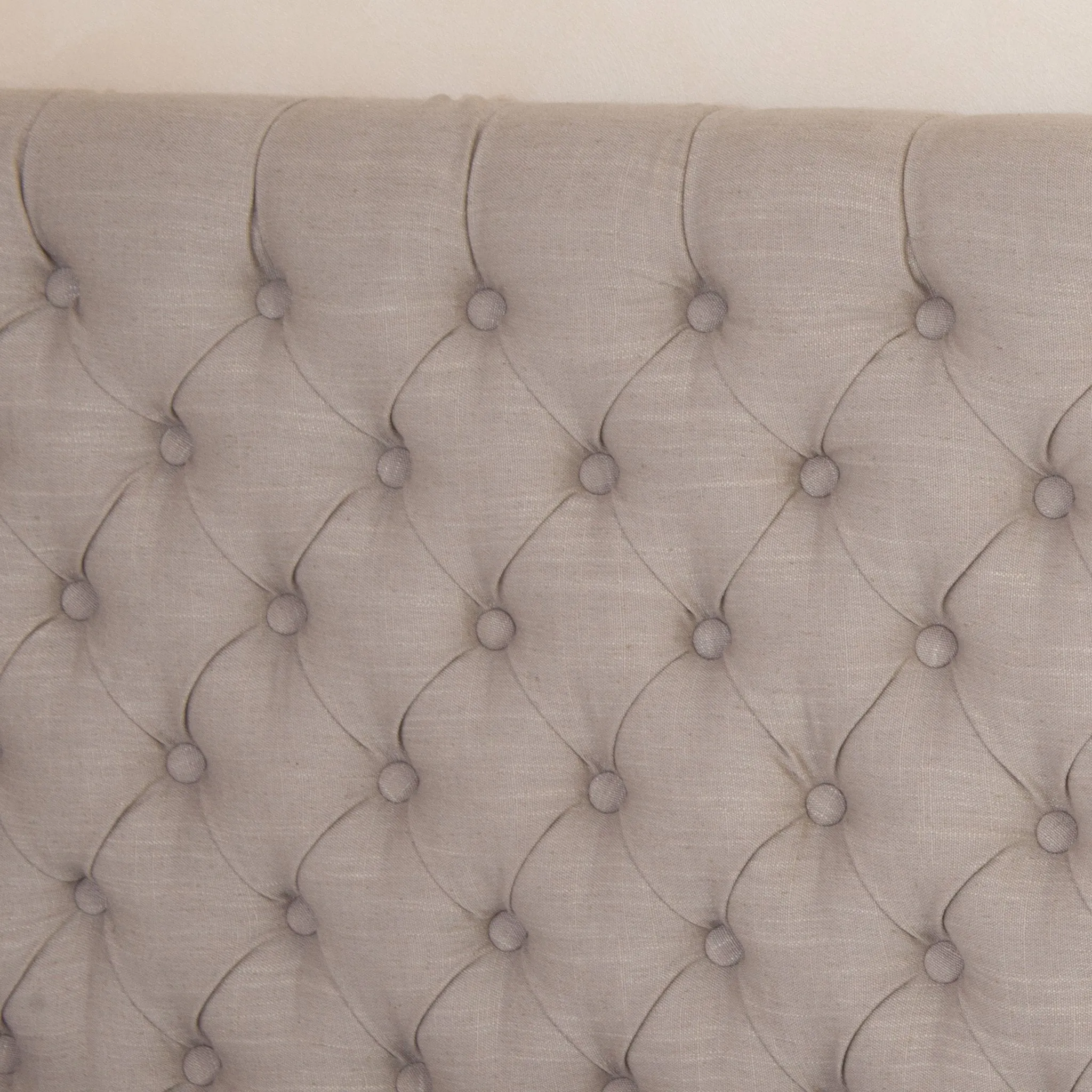 Contemporary Button Tufted Light Beige Fabric Queen/Full Headboard - NH378832