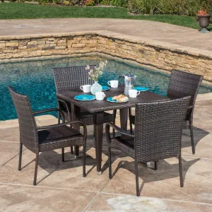 Contemporary Outdoor 5pc Brown Wicker Dining Set - NH586692 patio chairs, outdoor seating
