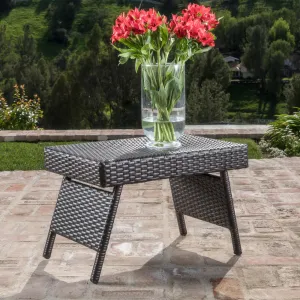 Contemporary Outdoor Mixed Mocha Woven Wicker End Table - NH656003 patio chairs, outdoor seating