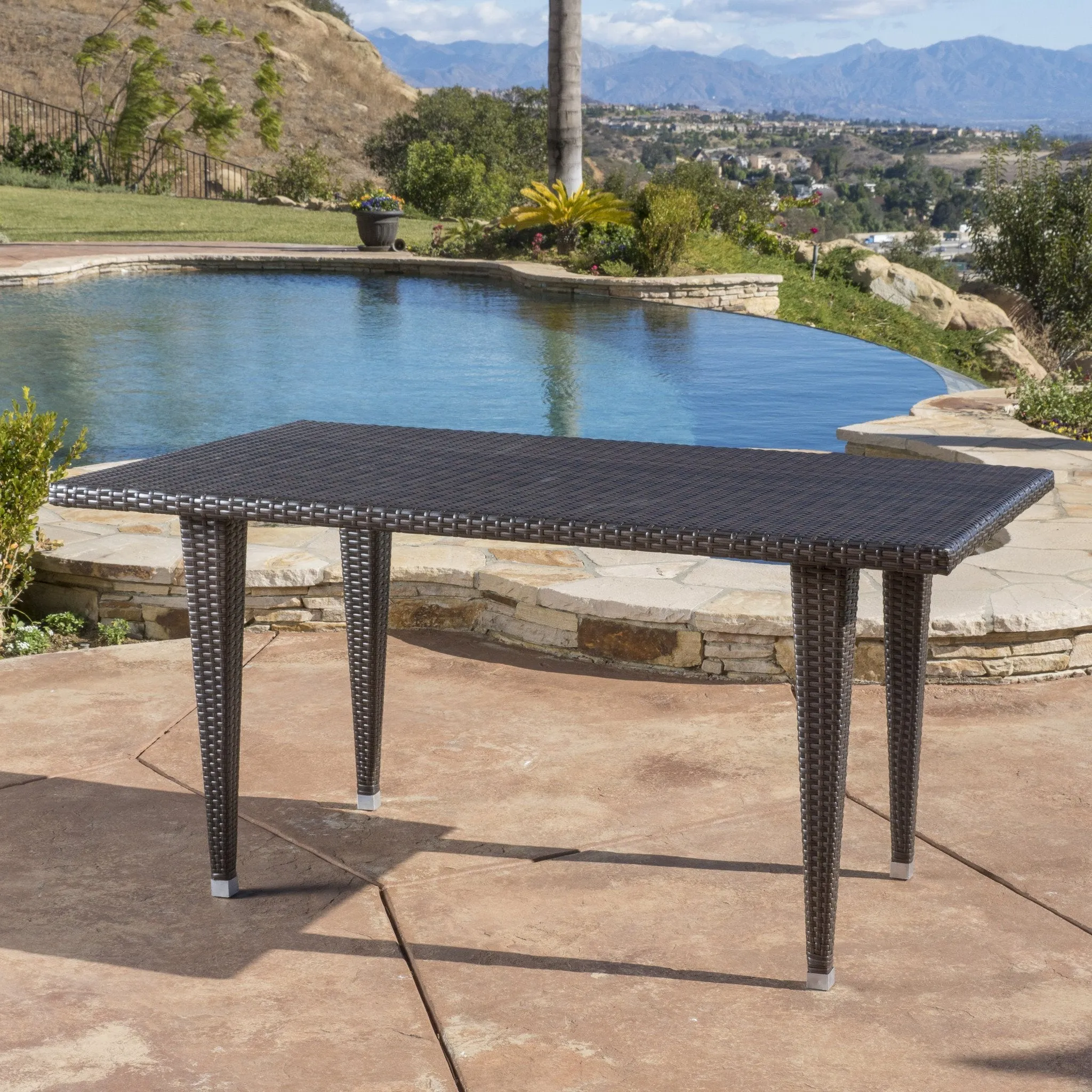 Contemporary Outdoor Multi Brown Polyethylene Rectangle Table - NH915692