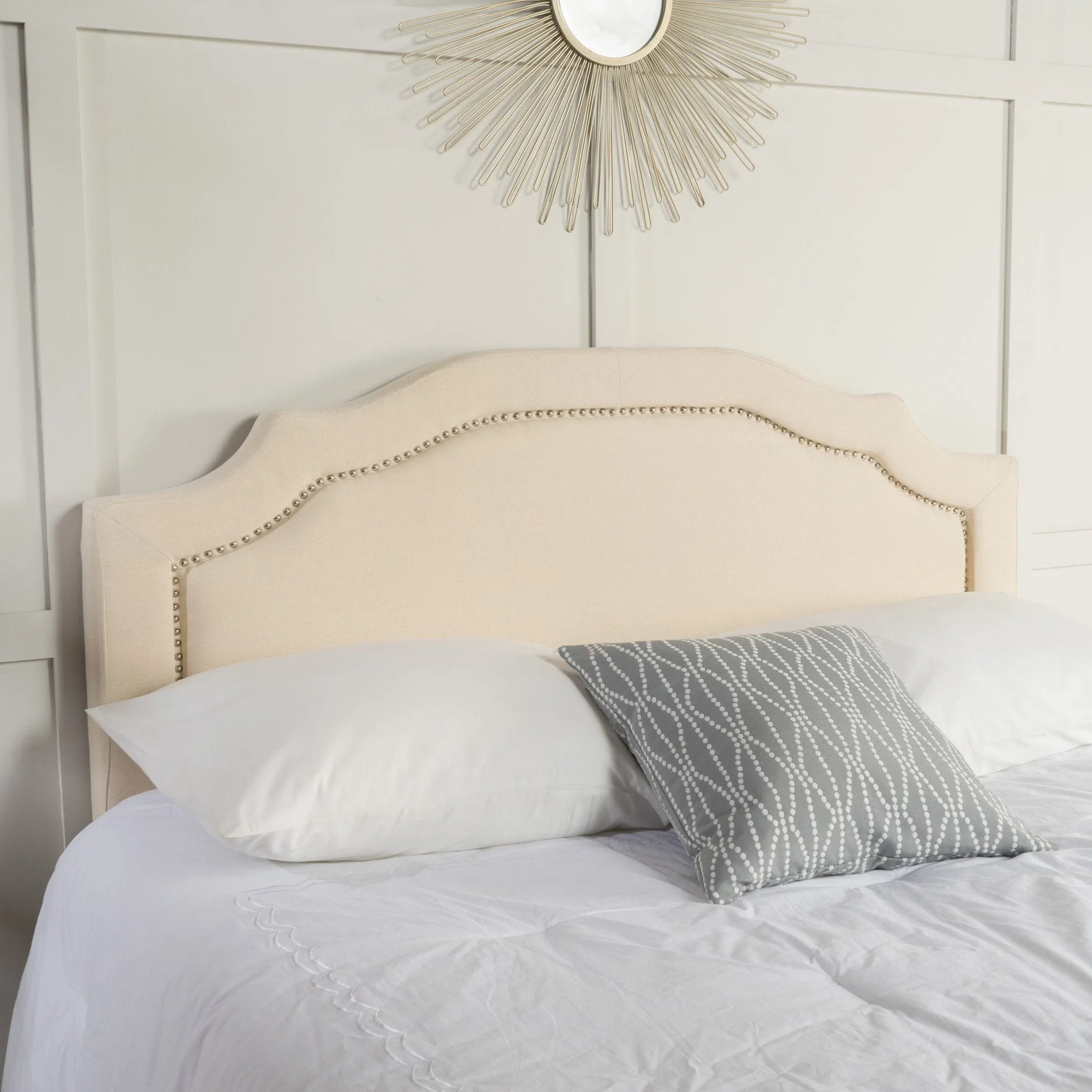Cream Fabric Queen/ Full Headboard - NH484892 queen headboard, wooden headboard