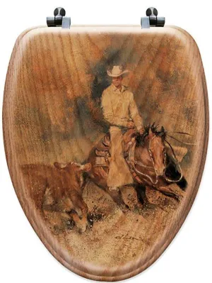 Cutting Horse and Cowboy, Decorative Oak Toilet Seats wall sconce light, hallway light