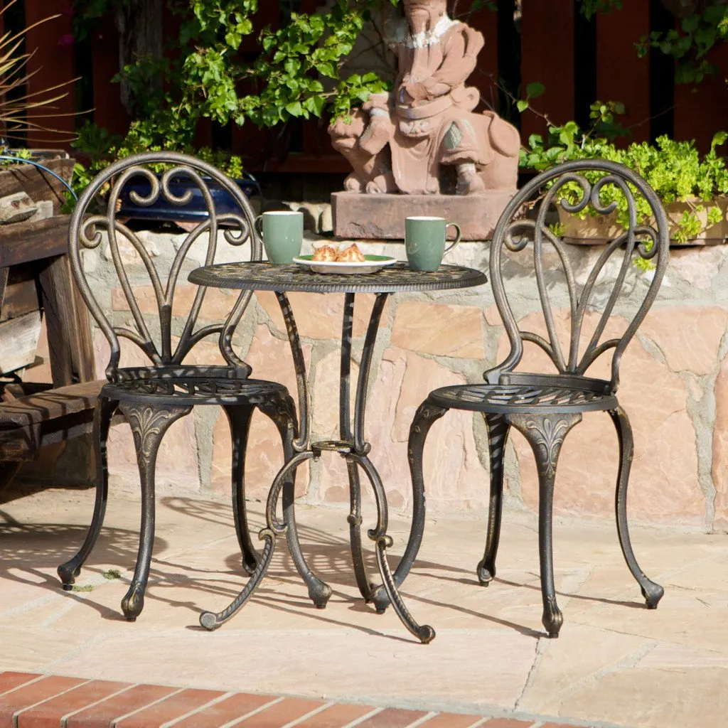 Dark Gold Cast Aluminum 3-piece Bistro Set - NH932232 patio chairs, outdoor seating