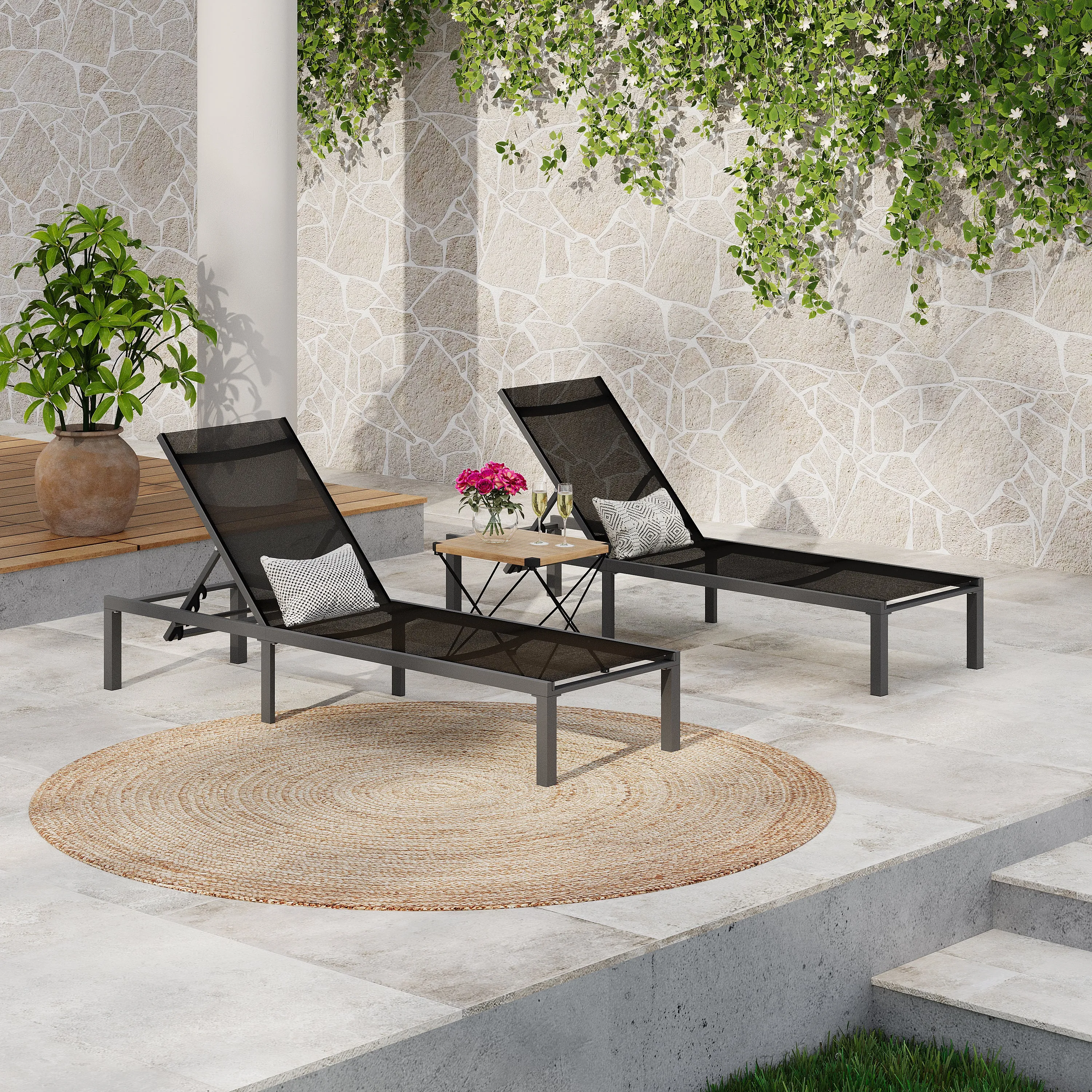 Deburoe Outdoor Adjustable Chaise Lounge(Set of 2) patio chairs, outdoor seating