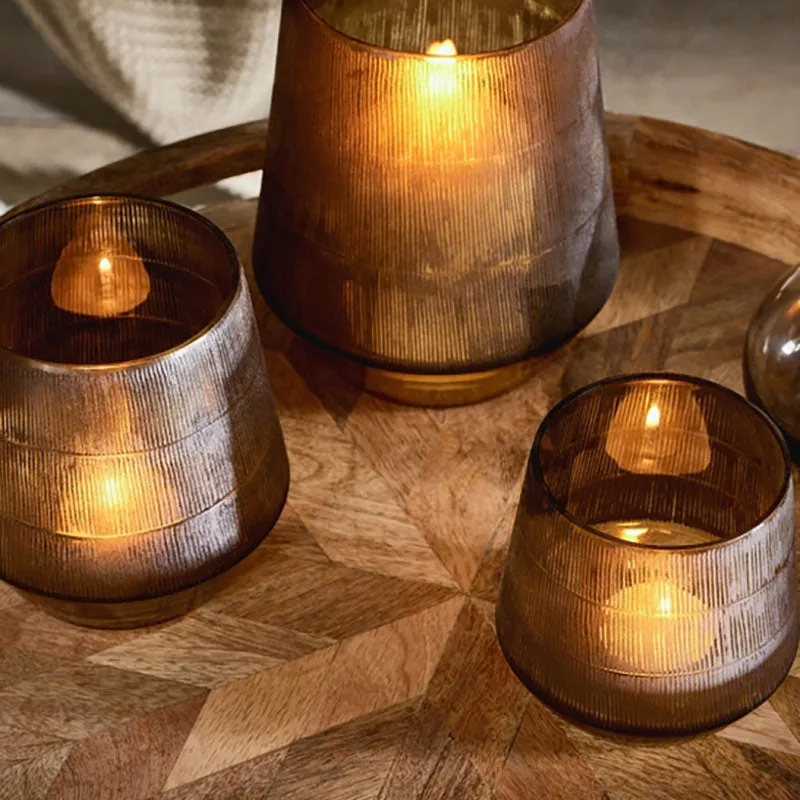Dera Etched Glass Tealight H9.5cm, Antique Gold