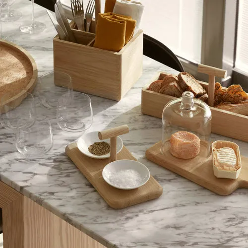 Dine Condiment Set with Oak Base 27cm, White