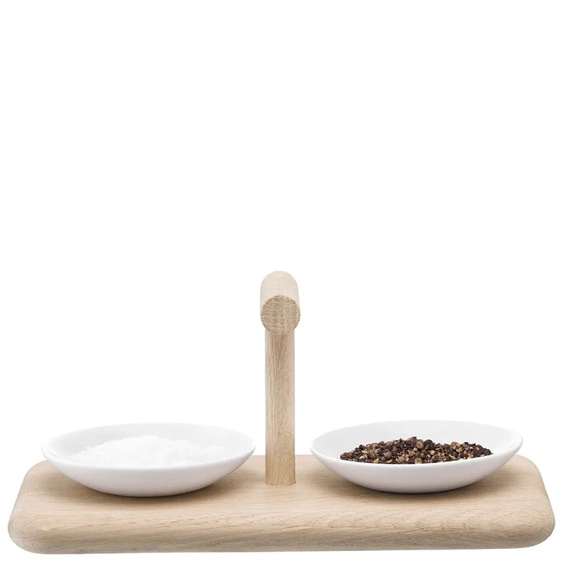 Dine Condiment Set with Oak Base 27cm, White