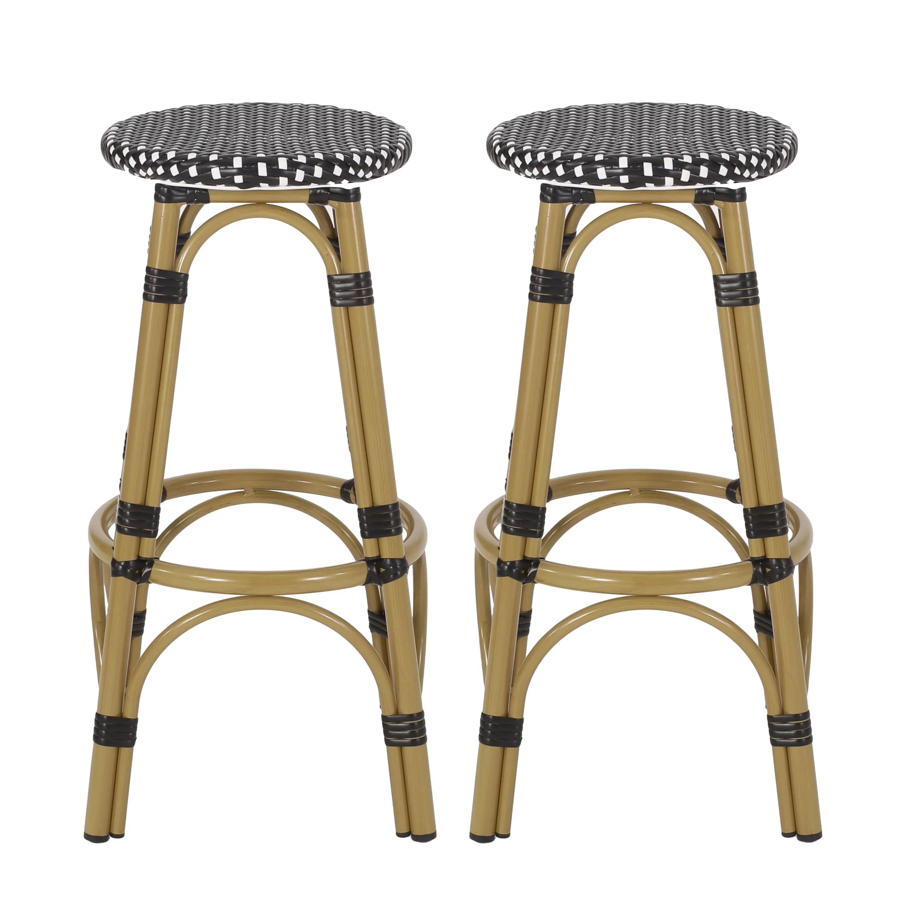 Dohney Outdoor French Aluminum 29.5 Inch Barstools, Set of 2 patio chairs, outdoor seating