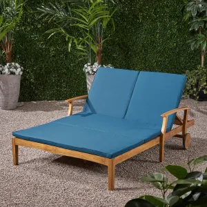 Double Chaise Lounge for Yard and Patio, Acacia Wood Frame - NH865703 patio chairs, outdoor seating