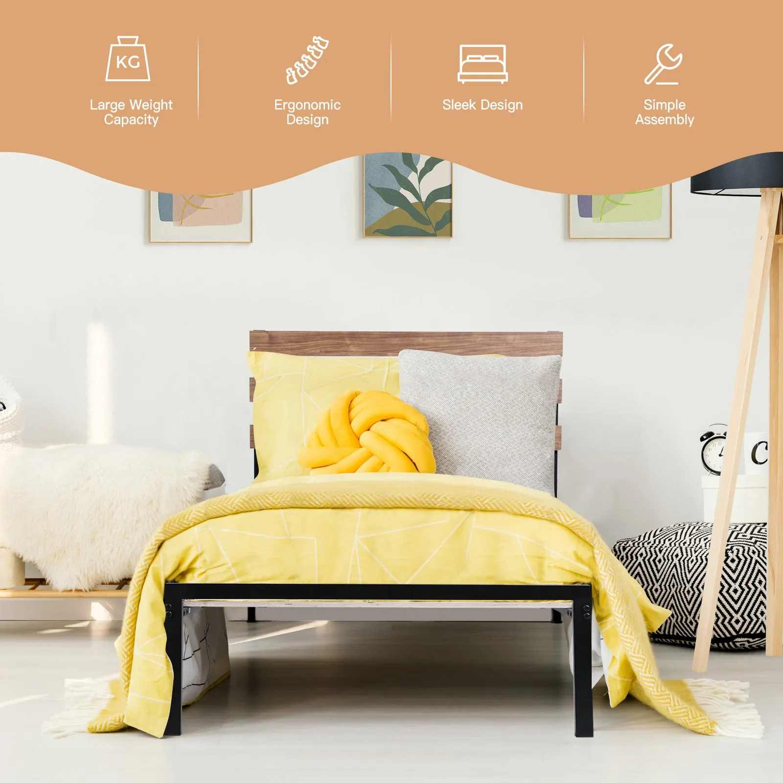 Easy Assembly Twin Metal Bed Frame No Box Spring Needed