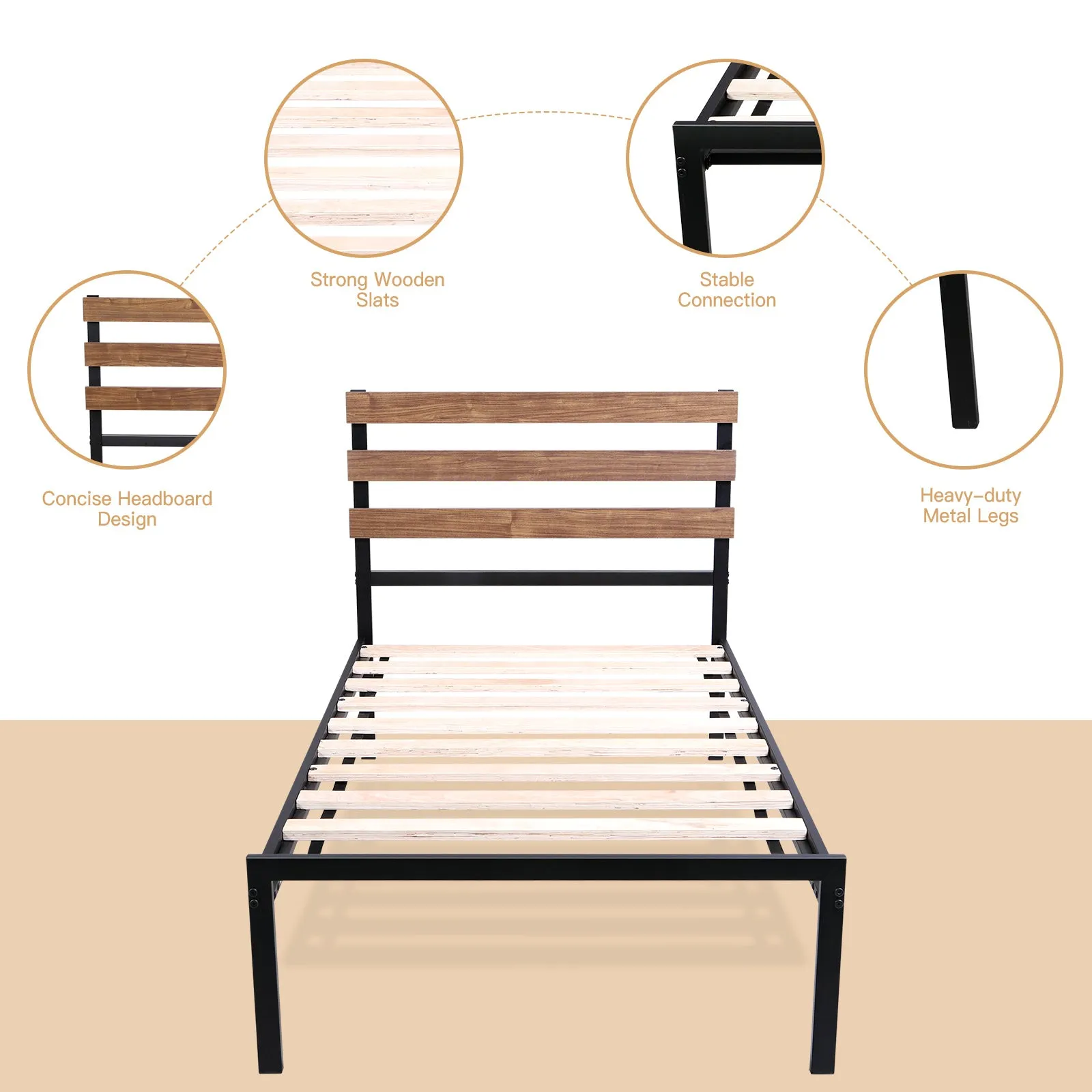 Easy Assembly Twin Metal Bed Frame No Box Spring Needed