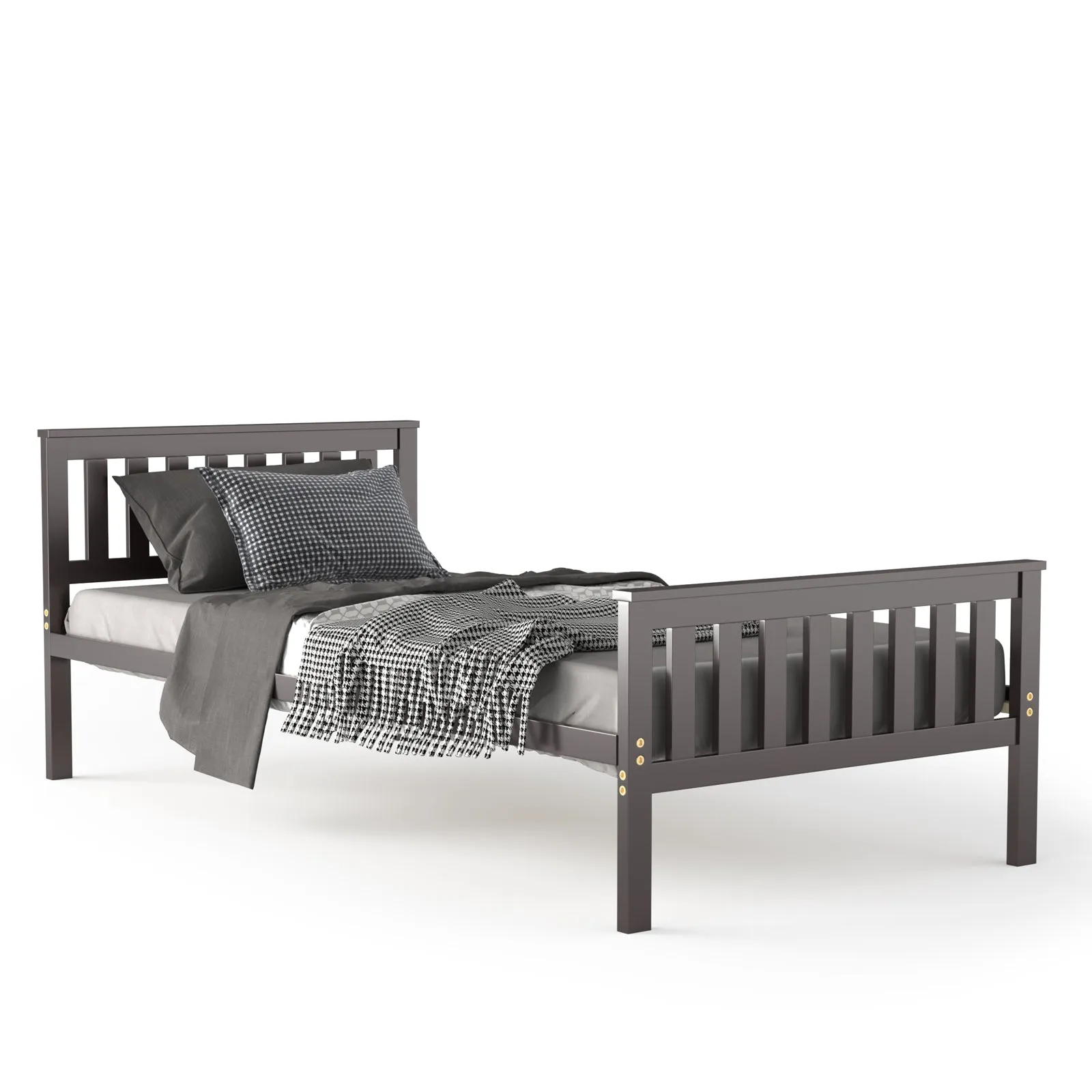 Easy Assembly Twin Size Wood Platform Bed with Headboard