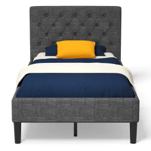 Elegant & Modern Style Upholstered Stable Bed Base with Button Stitched Headboard bed frame, queen bed