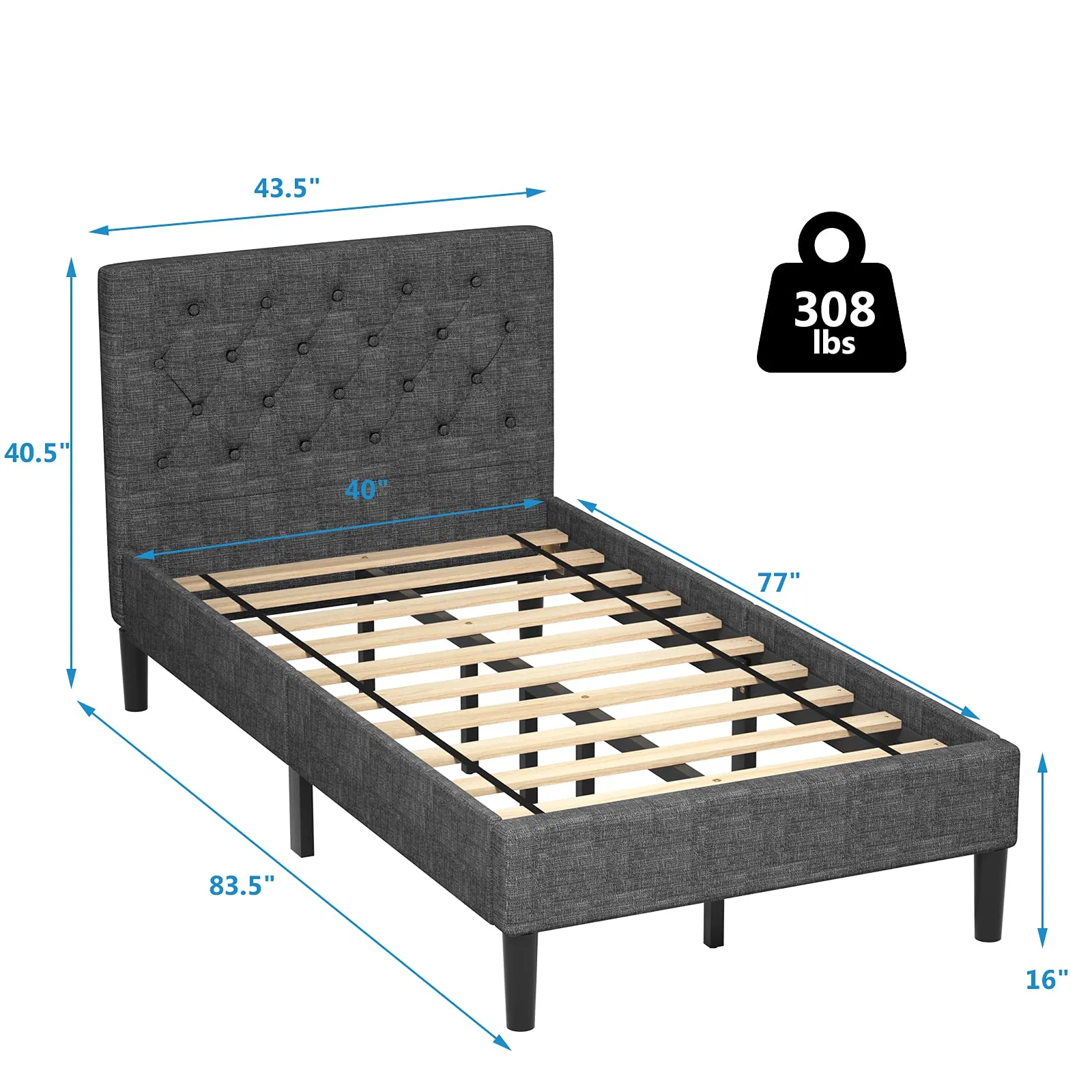 Elegant & Modern Style Upholstered Stable Bed Base with Button Stitched Headboard