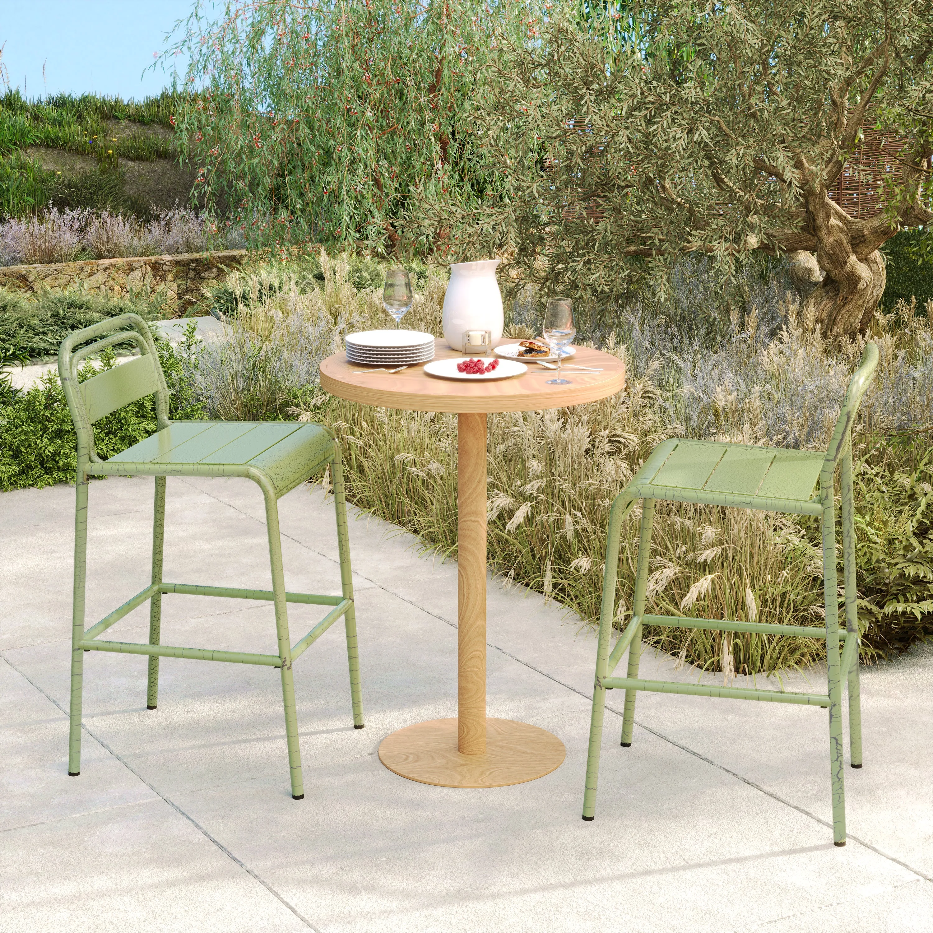 Elowen Outdoor Patio Bar Stools, Iron, Set of 2 patio chairs, outdoor seating