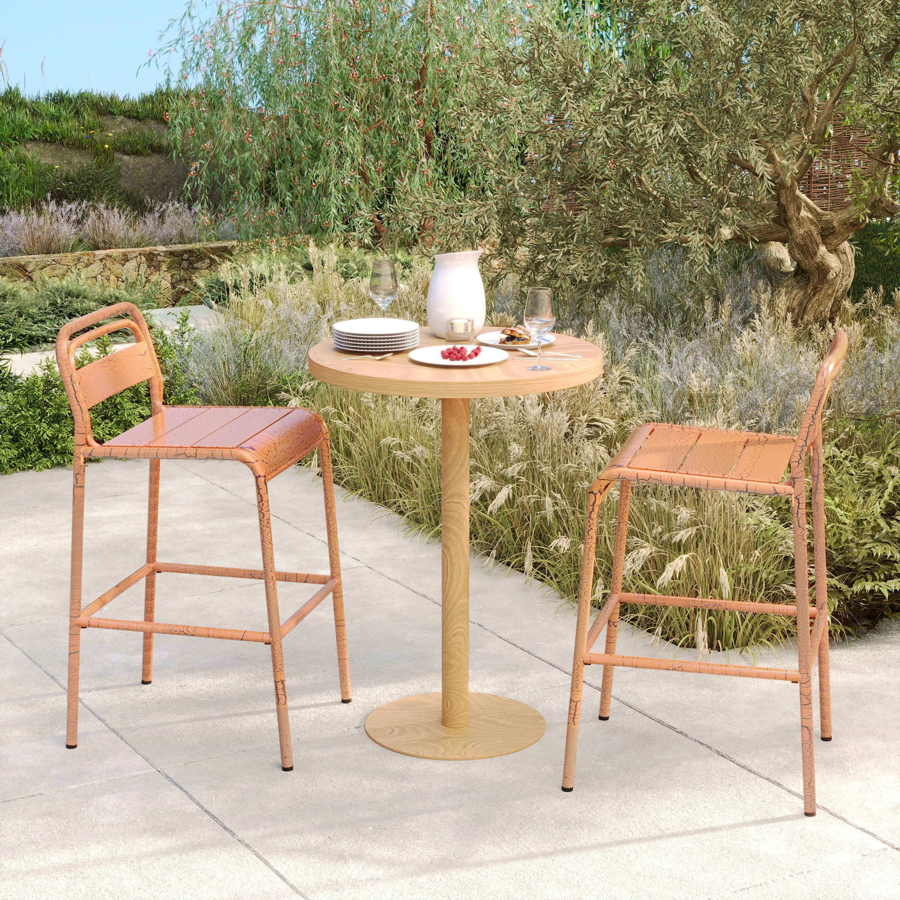 Elowen Outdoor Patio Bar Stools, Iron, Set of 2