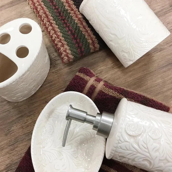 Embossed Off-White Ceramic Bath Set