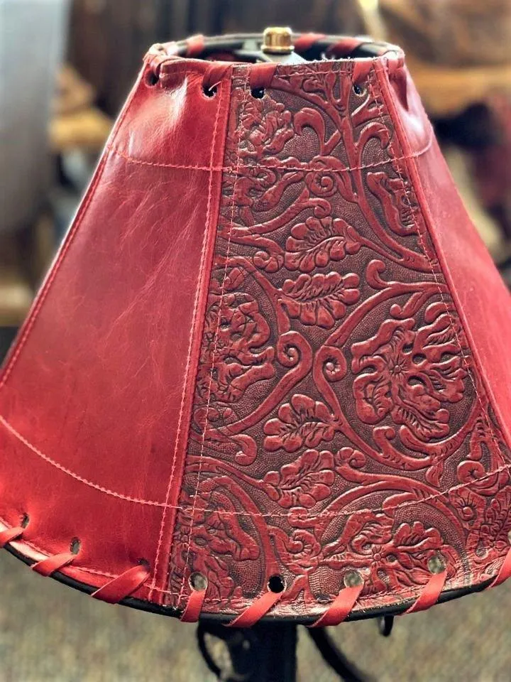 Embossed Red Leather Lamp Shades